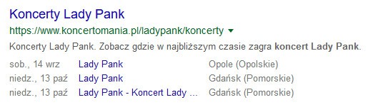 miejsce i data wydarzenia przykład: Koncerty Lady Pank
